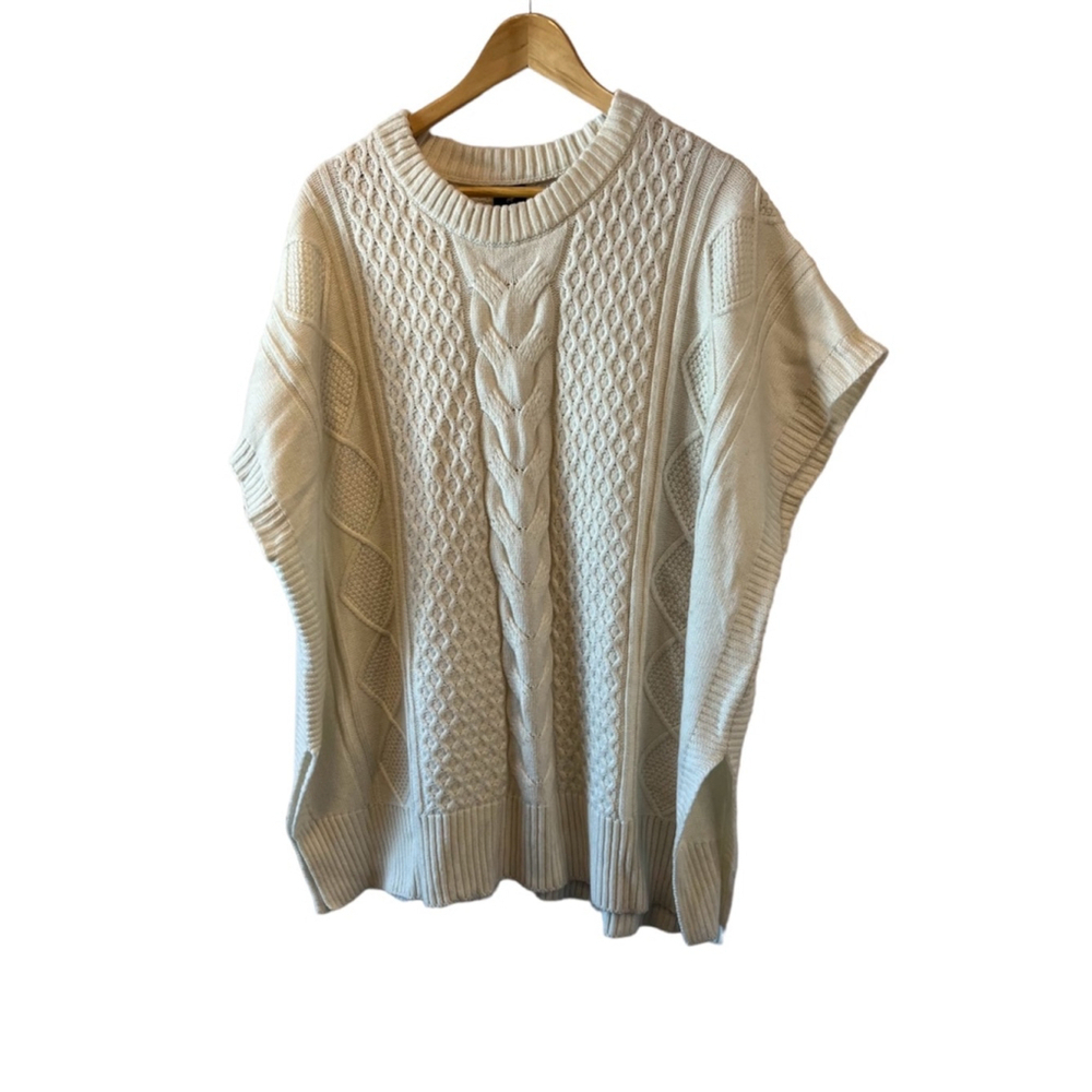 🦋 Echo Cream Cable Knit Poncho Sweater